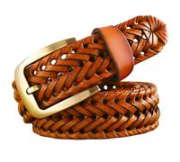 Poyuad Cinturón trenzado de cuero para hombre, cinturón de moda para hombre, cinturón de piel sintética, cinturón de mezclilla para hombre, ancho de 3,3 cm, marrón, 115 cm