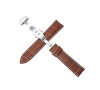 Poyuad Correa de cuero para hombre de 18-24 mm y 20 cm de largo, con hebilla de mariposa, impermeable y transpirable, con accesorios universales reemplazables.,Línea blanca marrón,19 mm