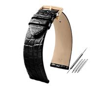 Poyuad Correa de piel de cocodrilo de 19 mm de ancho, unisex, de repuesto, ideal para uso diario.,Negro-Dorado,22 mm