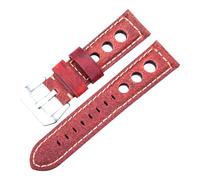 Poyuad Correa de piel encerada marrón oscuro de 22 mm/24 mm y 19,5 cm de largo. Correa unisex con hebilla de pasador y accesorios reemplazables.,Rojo,22 mm