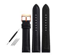 Poyuad Correa de piel unisex de 18 mm, 20 mm, 21 mm, 22 mm, 23 mm y 24 mm, 20 cm de largo, con veteado de fibra de carbono y costuras en rojo y naranja, accesorios reemplazables.,19 mm