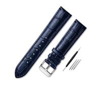 Poyuad Correa de reloj de cuero para hombre, 14 mm, 16 mm, 18 mm, 20 mm, 21 mm, 22 mm, 23 mm, 20 cm de largo, accesorios de repuesto universales.,Hebilla de plata azul,16 mm