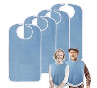 pozico 4 baberos para adultos, personas mayores, reutilizables, lavables, ajustables, impermeables, fáciles de limpiar con recogemigas, protección unisex para la ropa para madre padre, color azul