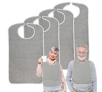Pozico Baberos de tela de rizo para adultos para comer para mujeres/hombres/ancianos, lavables, protectores de ropa y baberos para adultos con trampa de desechos (gris (paquete de 4)
