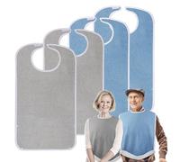 Pozico Pack de 4 baberos para adultos, reutilizables, lavables, ajustables, para adultos, parte delantera absorbente, parte trasera impermeable, fáciles de limpiar con recogemigas, protección unisex