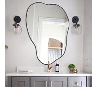 POZINO Asymmetrical Mirror, Black Irregular Mirrors, Cloud Shaped Mirrors, Unique Modern Mirror for Living Room Bathroom Bedroom Entryway Fireplace,30"x20.5"