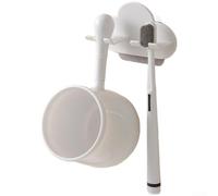 PP Plastic Cloud Cepillo de dientes Caddy Wall Hanging Set(Blanco) | Sin perforaciones, instalación sin daños, se adapta a azulejos lisos, vidrio, mármol, no necesita tornillos