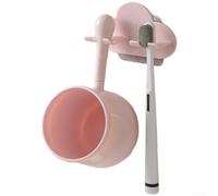 PP Plastic Cloud Cepillo de dientes Caddy Wall Hanging Set(Rosa) | Sin perforaciones, instalación sin daños, se adapta a azulejos lisos, vidrio, mármol, no necesita tornillos