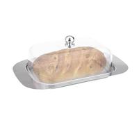 PP + Stainless Steel Butter Dish With Clear Lid For European Cheese | 7.3x4.7x2.4 Inch Thickened Butter Box | Fridge Storage Container For Pastries Loaves | Elegant Serving Tray For Bread Baked Goods