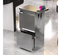 PP-Vic Caja De Herramientas De Acero Inoxidable,Gabinete De Belleza Para Salón De Peluquería,Carrito De Herramientas De Peluquería Con Cajones,Gabinete Almacenamiento,Double layer c silver