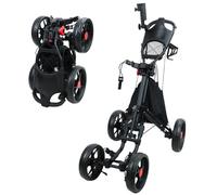 PP-Vic Carrito De Golf Plegable De 4 Ruedas con Asiento, Carrito De Aluminio Liviano con Freno De Pie, Soporte para Paraguas Ajustable Y Asiento, Manillar con Ajuste De Altura De 4 Posiciones,Negro