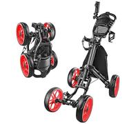 PP-Vic Carrito De Golf Plegable De 4 Ruedas con Asiento, Carrito De Aluminio Liviano con Freno De Pie, Soporte para Paraguas Ajustable Y Asiento, Manillar con Ajuste De Altura De 4 Posiciones,Rojo