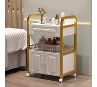 PP-Vic Carrito De Peluquería Con Gabinete, Carrito De Almacenamiento De Rodillos Para Artistas De Pestañas, Carrito De Salón De Belleza Multifuncional Adecuado Para Salones De Belleza,Gold 01