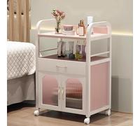 PP-Vic Carrito De Peluquería Con Gabinete, Carrito De Almacenamiento De Rodillos Para Artistas De Pestañas, Carrito De Salón De Belleza Multifuncional Adecuado Para Salones De Belleza,Pink 02