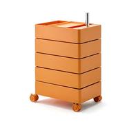 PP-Vic Mesa Auxiliar De Almacenamiento Giratoria De 360°,Mueble Auxiliar De Sofá,Mesa De Centro De Estudio Móvil,Mueble De Almacenamiento Giratorio Con 5 Cajones,Salones De Belleza,Oficinas,Naranja