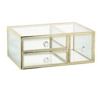 PpAaJK - Organizador de cristal con 3 cajones, con un toque dorado, ideal para lápiz labial y pinceles, visibilidad