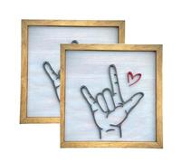 PpAaJK Ti Arte mural en lenguaje de señales, decoración de pared para el hogar, marco de fotos de madera, símbolo de la mano para el signo de pared