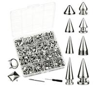 PPAAstunoras Juego de remaches de metal plateado punk cónicos, remaches asesinos para manualidades, bolsos, ropa, zapatos, cuero, punk studs para ropa, remaches de rosca para artesanía de cuero para