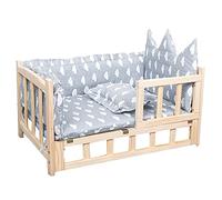 ppARK Haustierbett Cama de Madera para Mascotas con reposacabezas y barandilla, Cama para Gatos con Escalera, Muebles extraíbles y Lavables para Mascotas