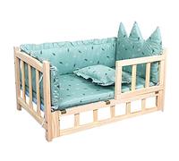 ppARK Haustierbett Cama de Madera para Mascotas con reposacabezas y barandilla, Cama para Gatos con Escalera, Muebles extraíbles y Lavables para Mascotas