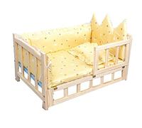 ppARK Haustierbett Cama de Madera para Mascotas con reposacabezas y barandilla, Cama para Gatos con Escalera, Muebles extraíbles y Lavables para Mascotas