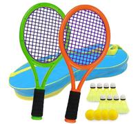Ppbmocw Raquetas de tenis para niños y niños pequeños de 2 a 15 años, juego de tenis para niños que incluye 8 bádmintones, 4 pelotas de espuma y 1 bolsa de transporte (naranja oscuro y verde)