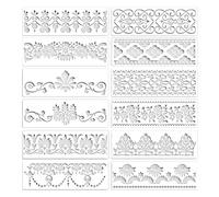 PPbreken 12 Plantillas de Borde de Flores y Mandala, Reutilizables para Pintura y Manualidades DIY, 12 X 3,9 Pulgadas