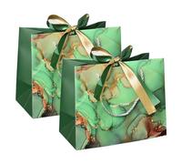 PPcdfre 2 bolsas de regalo de papel con cinta de lazo, bolsas de regalo con asas para cumpleaños, bodas, Navidad, compras, fáciles de usar, color verde