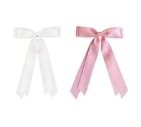 PPcdfre 2 lazos para el pelo para mujer, pasadores para el pelo con cintas largas de satén sedoso para mujer, color blanco y rosa