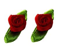 PPcdfre 200 mini cintas de satén con diseño de rosas, hojas de rosas, decoración de boda, apliques de costura, color principal: rojo