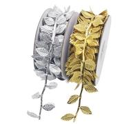 PPcdfre Guirnalda de Cinta, Cinta Dorada Navideña de 33 Pies, Guirnalda de Cinta con Hojas Doradas, Manualidades de Bricolaje para Envolver Regalos, Decoraciones