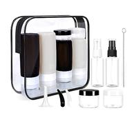 PPcdfre Juego de 15 botellas de viaje para artículos de tocador, a prueba de fugas, accesorios de viaje, botellas de champú exprimibles, color negro y blanco