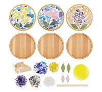 PPcdfre Juego de 3 Posavasos de Bambú con Diseño Floral y Base Redonda para Manualidades con Mosaicos Hechos A Mano, para Decoración del Hogar