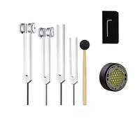 PPcdfre Juego de Diapasones para Curación, 128 Hz, 136,1 Hz, 256 Hz, 384 Hz, con Activador de Disco de Hockey, para Chakras, Terapia de Sonido