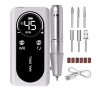 PPcdfre Máquina de taladro eléctrico portátil de uñas de 45000 rpm, recargable, lima de uñas de bajo ruido para herramienta de salón de manicura, color blanco