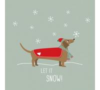 PPD 20 Servilletas navideñas con diseño de perro salchicha con alegrías de nieve como decoración de mesa. Servilletas de papel con diseño. También para decoupage y decoupage (33 x 33 cm)