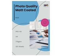 PPD A4 x 100 Hojas de Papel Fotográfico Mate de Calidad Profesional, 170 g/m2 y Secado Instantáneo, para Todas Impresoras de Inyección de Tinta Inkjet ¡Paquete de Ahorros!- PPD-56-100