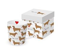 PPD Taza de porcelana con diseño de animales y perro salchicha en caja de regalo a juego. Taza con diseño de animales y como regalo 0,4 x 9,7 cm