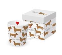 PPD Taza de porcelana con diseño de animales y perro salchicha en caja de regalo a juego. Taza con diseño de animales y como regalo 0,4 x 9,7 cm