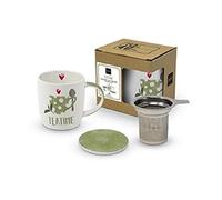 PPD Taza de té con tapa y colador, New Bone China, acero inoxidable, decorada, con caja de regalo (Tea Time)