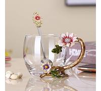 PPEA Tazas de té de cristal esmaltado y cristal sin plomo con cuchara, regalo para Navidad, San Valentín, para madre, abuela, novia, hermana.