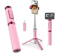 pperfcoo Trípode plegable para teléfono móvil con mando a distancia, trípode de viaje para iPhone Series Android, grabación de vídeo, color rosa