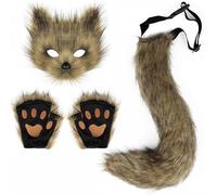 PPFINE Chicas mujeres de piel sintética cola de zorro gato lobo Cosplay disfrset máscara de felpa guantes de pata esponesponfiesta de Navidad de Halloween