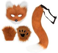 PPFINE Chicas mujeres de piel sintética cola de zorro gato lobo Cosplay disfrset máscara de felpa guantes de pata esponesponfiesta de Navidad de Halloween