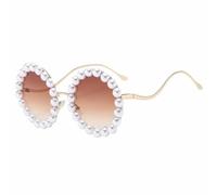PPFVVTV Gafas de sol decorativas de lujo con perlas, modernas, para hombre y mujer, con montura metálica redonda, para exteriores, viajes, UV400 (oro y té)