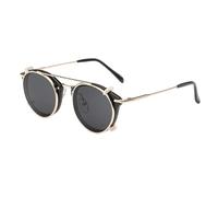 PPFVVTV Gafas de sol retro Steampunk para mujer, lentes separables, gafas de moda para hombre, estilo punk, redondas, UV400, color negro, talla única
