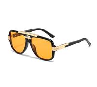 PPFVVTV Gafas de sol vintage con montura de doble puente para hombre y mujer, modernas y lujosas, para conducir al aire libre, con protección UV400 (negro y amarillo)