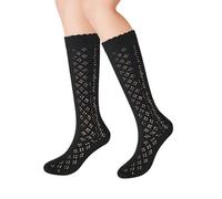 PPGGOPP Calcetines Hasta la Rodilla de Algodón,calcetines Calados Mujer，Calcetine Altos Women,Transpirable Medias de Rejilla hasta Rodilla Calcetines de Pantorrilla de Encaje para Mujer