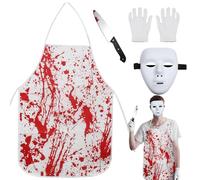 PPGGOPP Disfraz de Carnicero Halloween, Disfraz de Halloween Delantal Sangriento, Guantes, Mascarilla, Cuchillo, Unisex Adulto