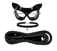 PPGGOPP Disfraz de Gato Accesorios,3 Piezas disfraz de Gato para Mujer,Kit Disfraz Gata Accesorios mujer Máscara Collar Látigo Mujer Niñas para Cosplay disfrazs de Halloween Carnaval para Mujeres (A)
